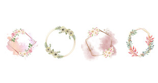 手绘花朵花环唯美粉色边框png