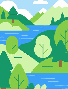 清新自然山水风景插画