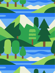 清新山林河流风景插画