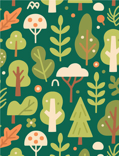 森林植物图案插画
