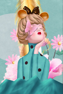 可爱小鹿女孩与粉色花朵