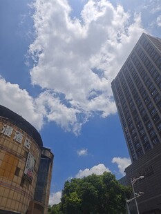 城市高楼与蓝天白云景观
