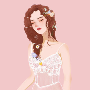 梦幻花朵装饰的优雅女性