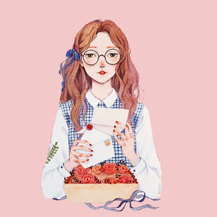 红发女孩捧草莓蛋糕