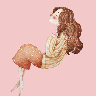 梦幻坐姿的长发女孩