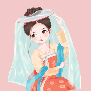 古风汉服女子轻掀面纱