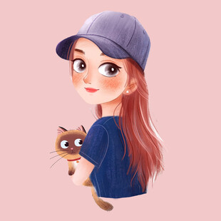 戴帽女孩与可爱猫咪