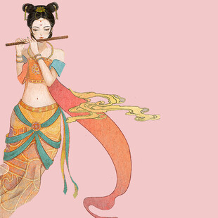 敦煌飞天神女吹笛图