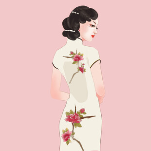 复古旗袍女子背影