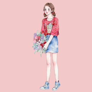 手持花束的时尚少女