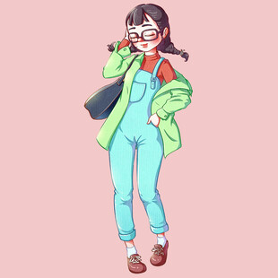 时尚少女穿搭插画