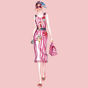 时尚条纹裙装女性插画