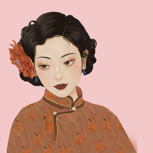 复古旗袍女子插画