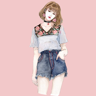 时尚少女穿搭插画
