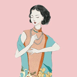 复古旗袍女子优雅姿态