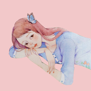 侧卧的甜美古风少女