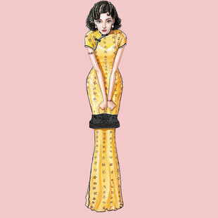 复古旗袍女子插画
