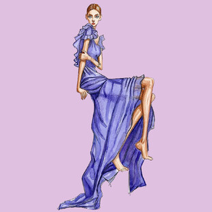 蓝色长裙时尚女性插画