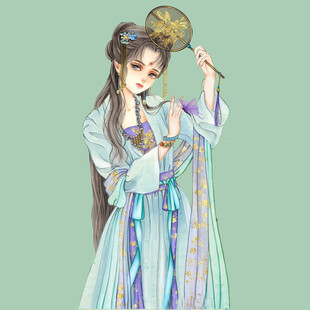 古风汉服女子持扇优雅图