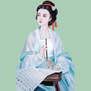 古风女子持笔书写优雅