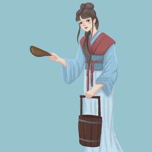古代女子提篮端物图