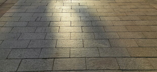 阳光洒落的砖石地面