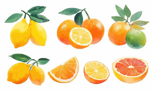 多彩柑橘类水果插画