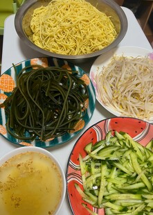 多样食材准备烹饪凉面