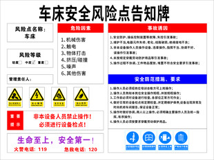 车床安全风险告知牌展示