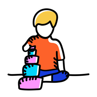 小孩专注搭积木