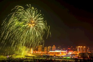 城市夜空绽放绚丽烟花