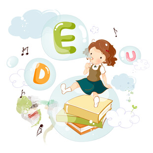 女孩在书籍上畅享英语学习