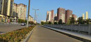 城市桥梁与远处的高楼景观