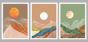 三幅山川日月风景插画