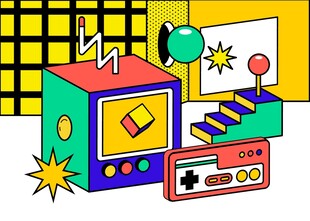 复古电子游戏设备插画