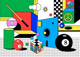 多彩几何玩具创意插画