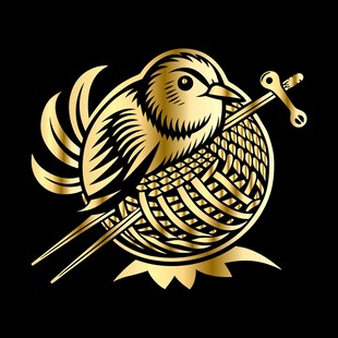 金色刺绣小鸟与针线图案