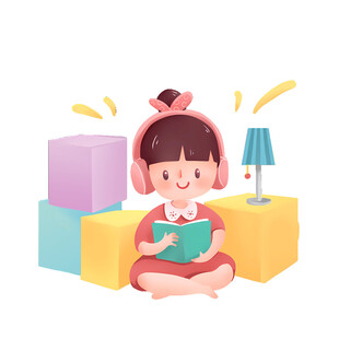 小女孩专注阅读美好瞬间