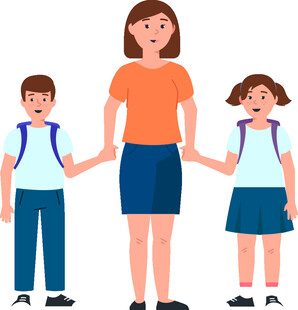 母亲送孩子上学