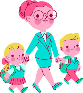 老师带学生快乐上学路