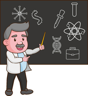 科学家在黑板前讲解科学知识