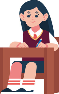 女孩端坐桌前认真书写