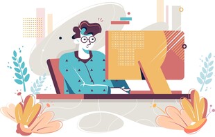 程序员专注电脑前工作