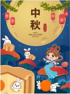 中秋佳节嫦娥玉兔贺图