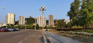 城市道路旁的现代建筑景观