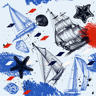 航海元素手绘插画图案