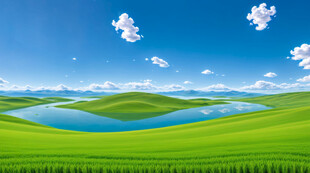美丽草原湖泊风景图