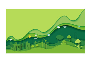 绿色山丘田园风光插画