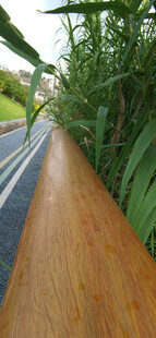 木质护栏与岸边绿植景观