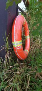 草地上的红色救生圈